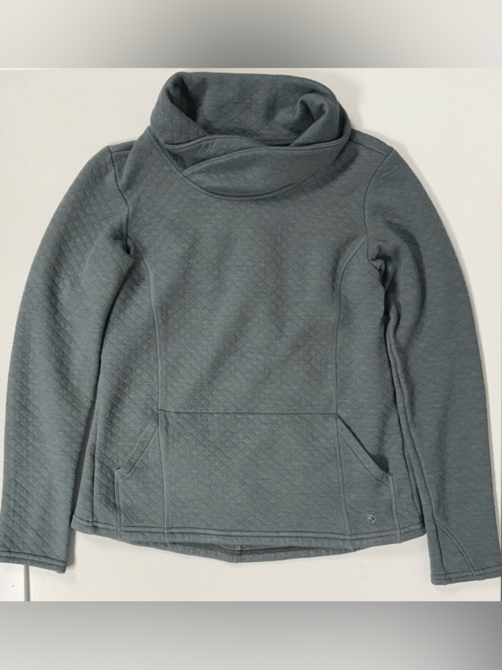 Kuhl Athena Pullover Sweater Green Quilted Cowl Neck Merino Wool Outdoor Women S